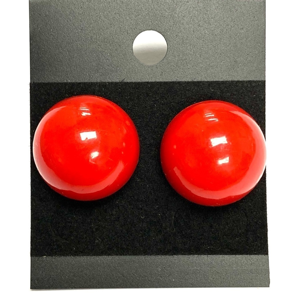 Vintage Untested Red Bakelite Button Pierced Earr… - image 2